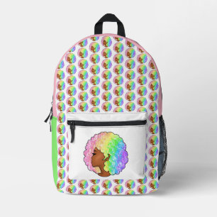 Mochila Impresa Retrato Afro Arcoíris Pastel Groovy Retro Rizado