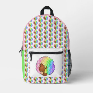 Mochila Impresa Retrato Afro Arcoíris Pastel Groovy Retro Rizado