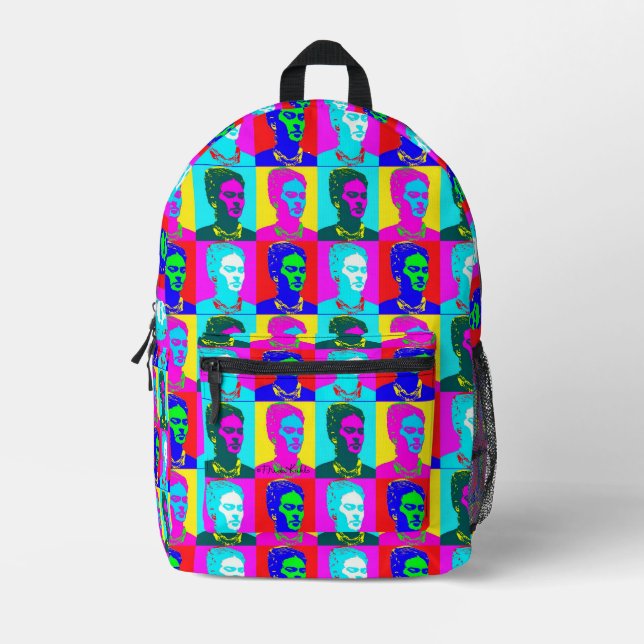 Mochila Impresa Retrato de Frida Kahlo en Arte Pop (Anverso)