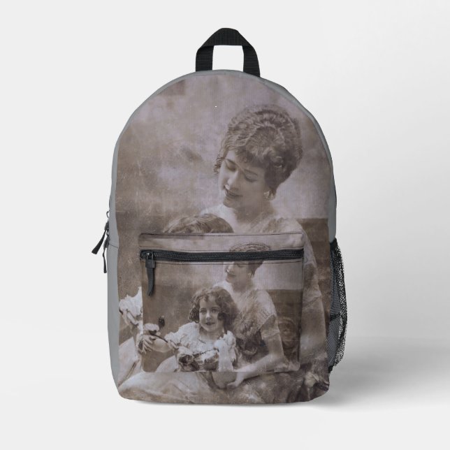 Mochila Impresa Retrato de madre e hijo de la vieja Sepia (Anverso)