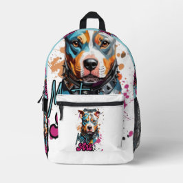 Mochila Impresa Retrato de perro negrita naranja y azul