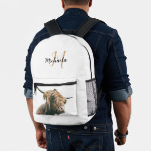 Mochila Impresa Retrato de vaca de Highland nombre personalizado m