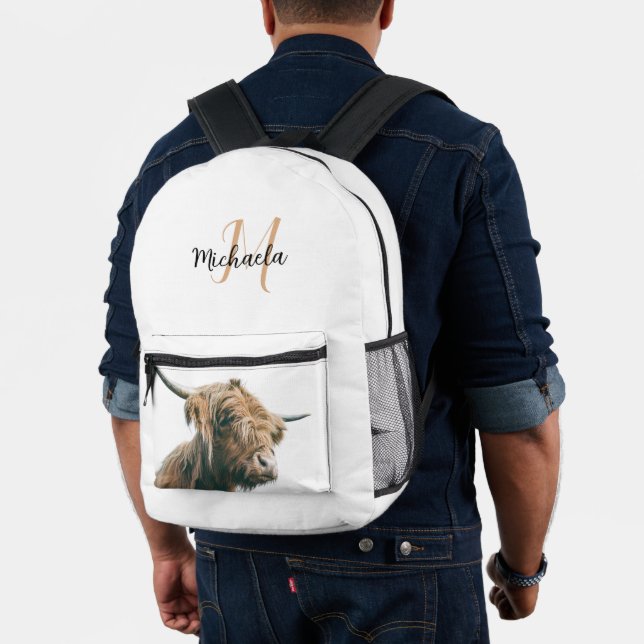 Mochila Impresa Retrato de vaca de Highland nombre personalizado m (Insitu (Modelo))