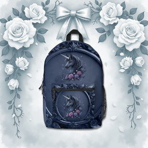 Mochila Impresa Retrato negro de unicornio en un marco redondo