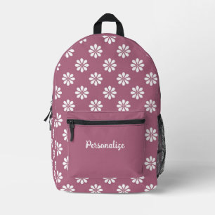 Mochila Impresa Retro 60 White Daisy Floral Purple iPersonalizado