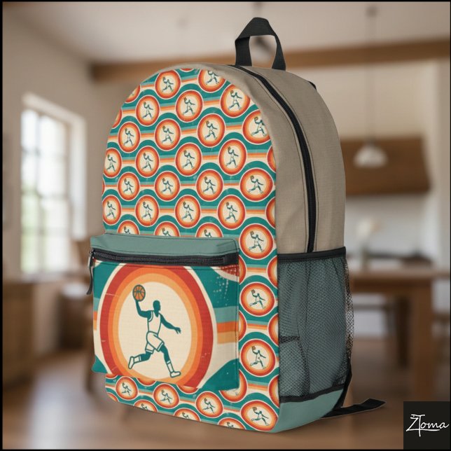 Mochila Impresa Retro Basketball Player Circle Pattern Backpack (Subido por el creador)