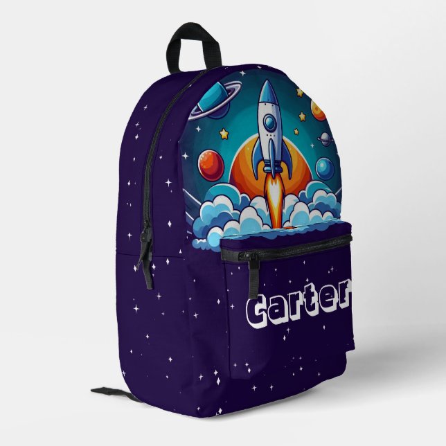 Mochila Impresa Retro, cohete espacial exterior (Esquina izquierda trasera)
