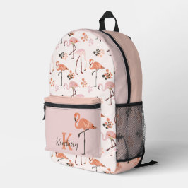 Mochila Impresa Retro Flamingo Monograma Nombre Rosa