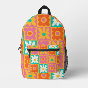 Mochila Impresa Retro Floral de Cuadros Groovy de los 70 Colorido
