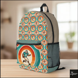 Mochila Impresa Retro Football Player Circle Pattern Backpack