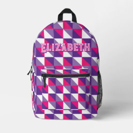 Mochila Impresa Retro Geometric Abstract Pink Purple & White Name