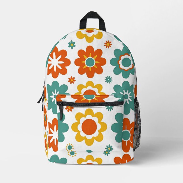 Mochila Impresa Retro Geométrico Floral Poder Boho 70s (Anverso)