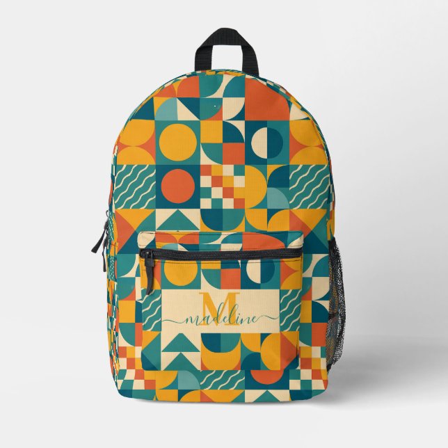Mochila Impresa Retro Geométrico Personalizado (Anverso)