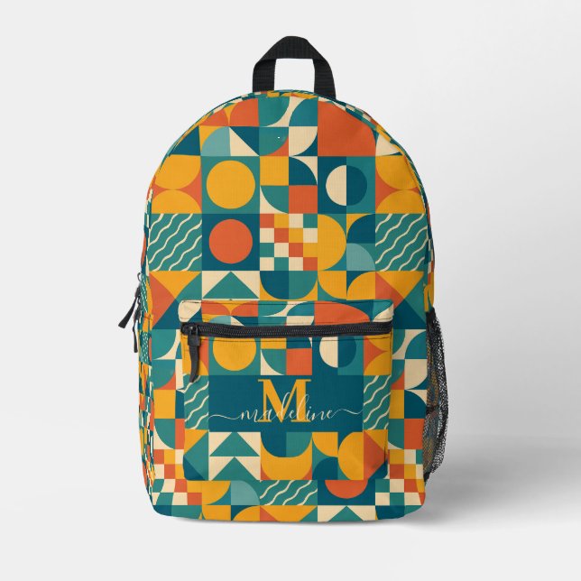 Mochila Impresa Retro Geométrico Personalizado (Anverso)