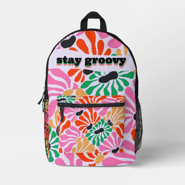 Mochila Impresa Retro Groovy Floral Personalizada Girly Moderna (Anverso)
