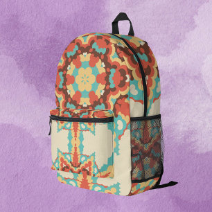 Mochila Impresa Retro Mandala azul rojo y amarillo