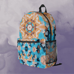 Mochila Impresa Retro Mandala Azul y Naranja