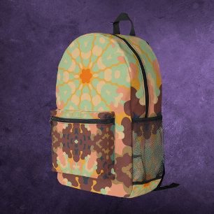 Mochila Impresa Retro Mandala Naranja verde y amarillo