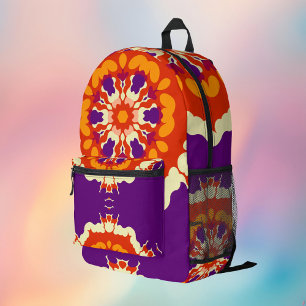 Mochila Impresa Retro Mandala Púrpura Rojo y Naranja