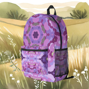 Mochila Impresa Retro Mandala Púrpura Rosa y Azul