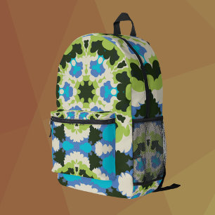 Mochila Impresa Retro Mandala Verde azul blanco y negro