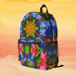 Mochila Impresa Retro Mandala Verde Azul y rosa