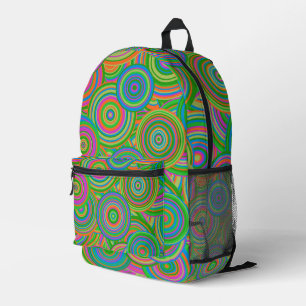 Mochila Impresa Retro mod círculos abstractos, verde y rojo Naranj