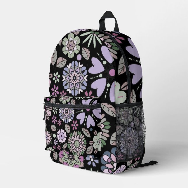 Mochila Impresa Retro Pastel Pink Purple Floral Seamless Pattern  (Esquina derecha trasera )