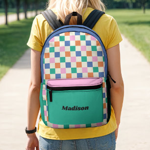 Mochila Impresa Retro Preppy Colorido Cuadros Colorblock
