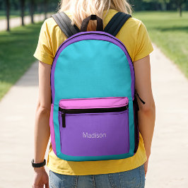 Mochila Impresa Retro Preppy Púrpura, Verde Azul y Rosa Bloque de