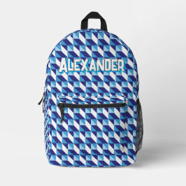 Mochila Impresa Retro Shades of Blue Geometric Abstract Pattern