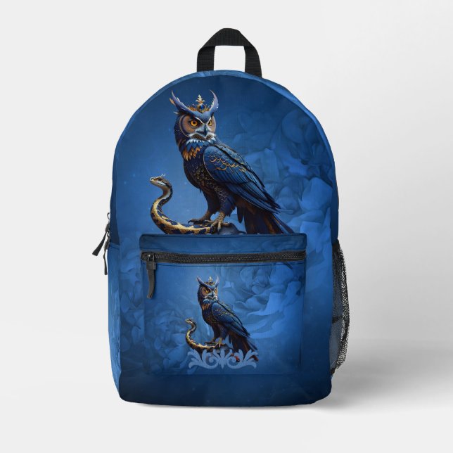 Mochila Impresa Reyes de cielos y tierra, el búho majestuoso (Anverso)