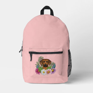 Mochila Impresa Rhodesia Ridgeback Cabeza de perro Flores colorida