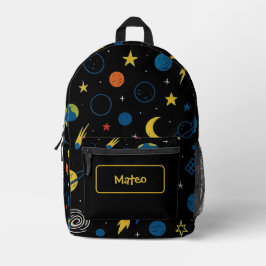 Mochila Impresa Rocket Ship Backpack with Solar System Design