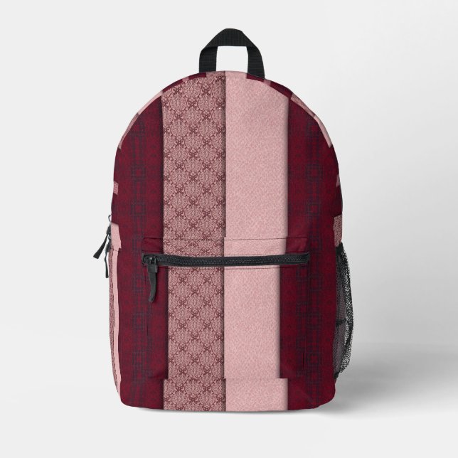 Mochila Impresa Rojas y rosadas rayas a cuadros (Anverso)