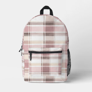 Mochila Impresa Rojizo Rosa Bronceado Cocoa Crema Cuadros