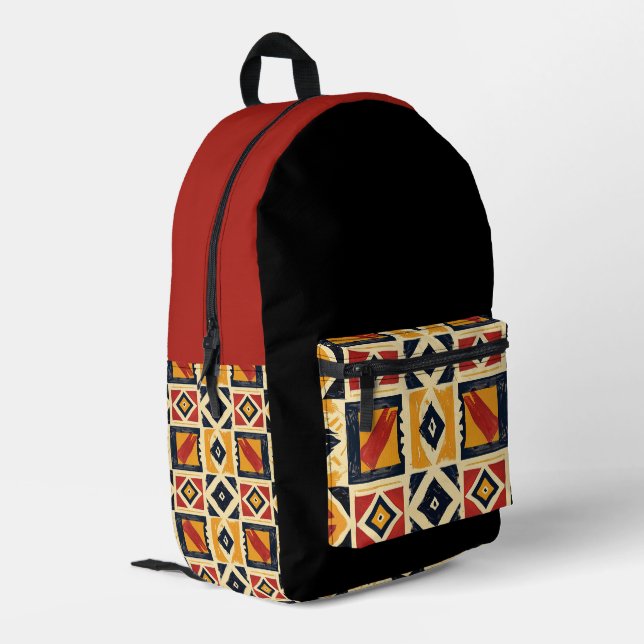 Mochila Impresa Rojo africano, negro y oro (Esquina izquierda trasera)