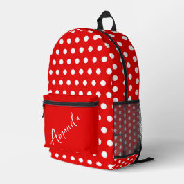 Mochila Impresa Rojo con puntos de polka blanco personalizados