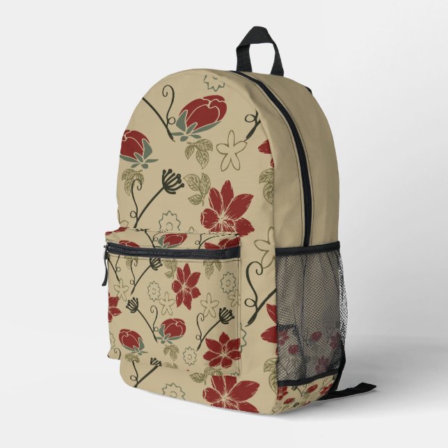 Mochila Impresa Rojo Floral  (Esquina derecha trasera )