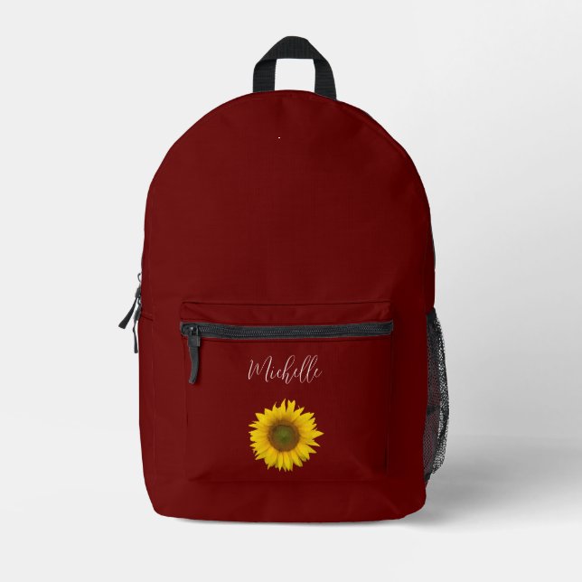 Mochila Impresa Rojo floral de girasol boho personalizado (Anverso)
