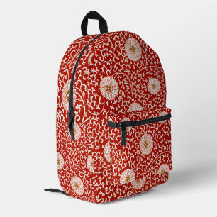 Mochila Impresa Rojo Floral Vibrante Ornate Patrón Clásico