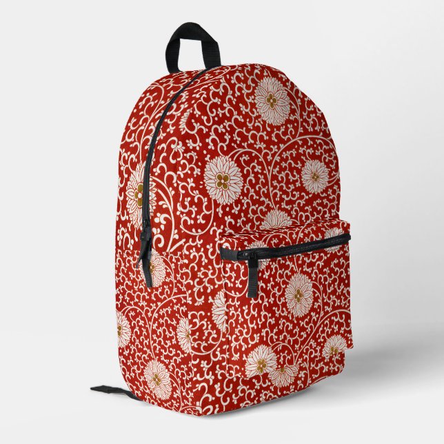 Mochila Impresa Rojo Floral Vibrante Ornate Patrón Clásico (Esquina izquierda trasera)