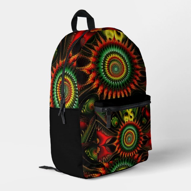 Mochila Impresa Rojo, oro y verde en resumen (Esquina izquierda trasera)