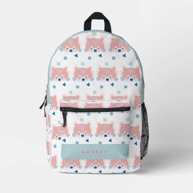 Mochila Impresa Rojo Panda Face/Head Pattern Blanco y Azul claro (Anverso)