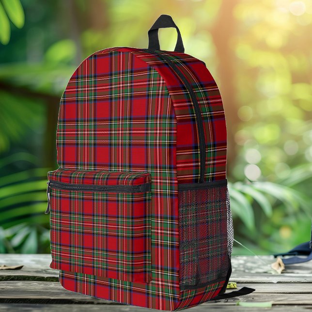 Mochila Impresa Rojo Rojo Rústico clásico Stewart Tartán (Rustic Plaid Red and Green Check Stewart Tartan Backpack)