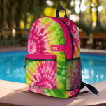 Mochila Impresa Rojo verde del patrón de tinte de mosaico - nombre<br><div class="desc">Un diseño audaz y colorido con tonos de rojo y verde coloridos con un divertido bloque de color para añadir tu nombre o cualquier texto. El patrón de tintes de corbata loco tiene una variedad de colores. Puede agregar un nombre, un monograma u otro texto personalizado. Si necesita mover el...</div>