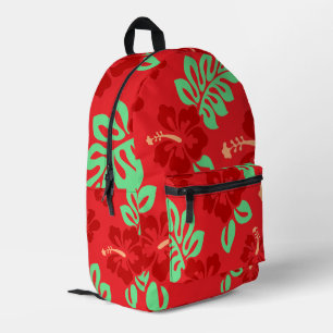 Mochila Impresa Rojo y Verde Tropical Hibiscus Floral