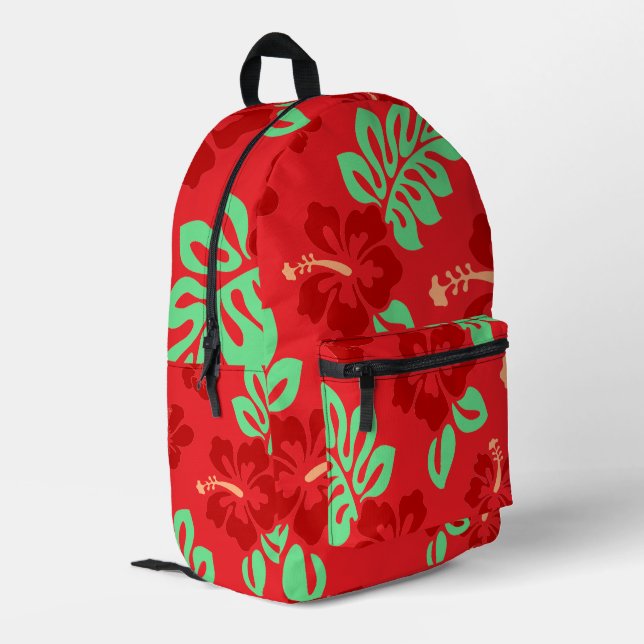 Mochila Impresa Rojo y Verde Tropical Hibiscus Floral (Esquina izquierda trasera)
