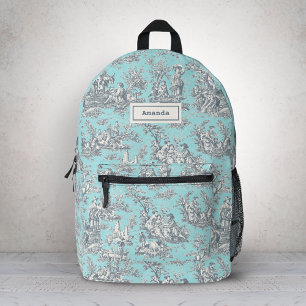 Mochila Impresa Romántico bebé azul vintage escena Toile de Jouy