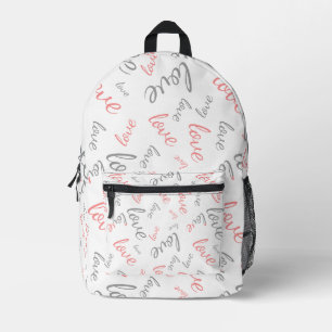 Mochila Impresa Romántico rosa y gris Amor escritura cursiva